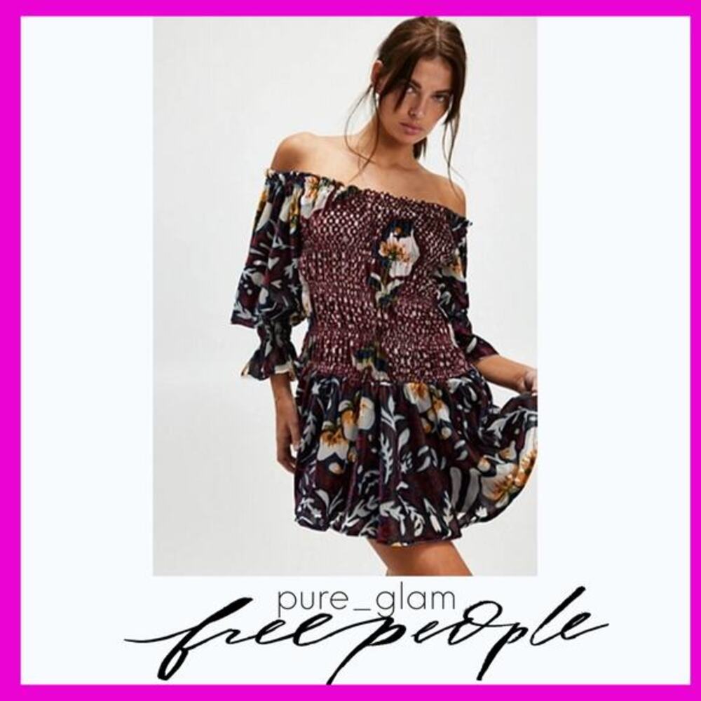 Free People mini dress floral design in velvet